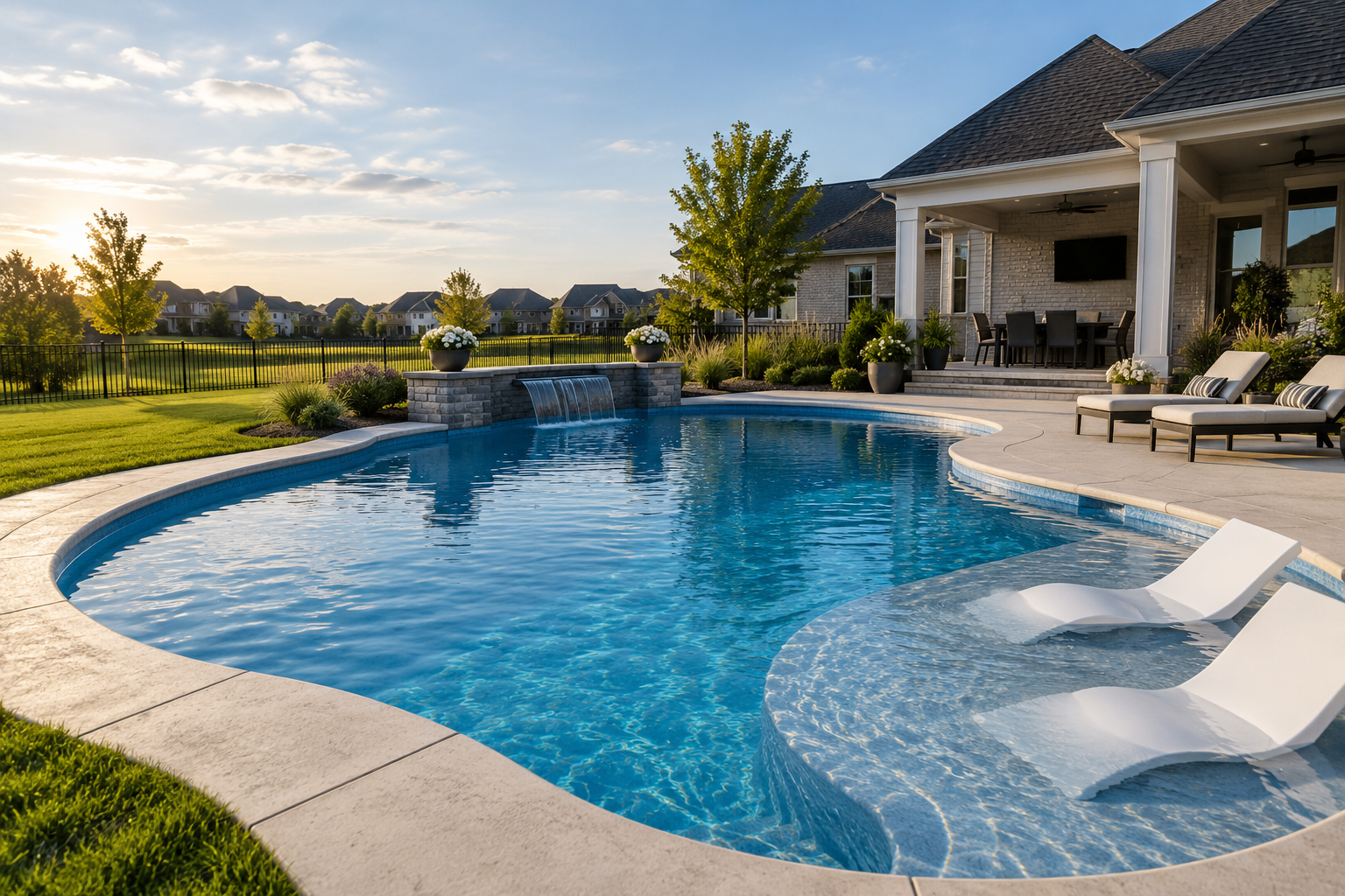 Fiberglass pool concept in a Nebraska-style backyard